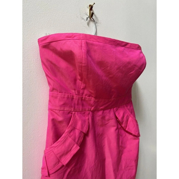 J. Crew Bright Pink Silk Cocktail Mini Dress Women's Sz 8 Barbie Pockets Ruffles - Picture 7 of 16